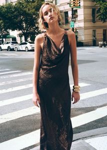 ZARA Crinkle- Effect Satin MIDI Dress