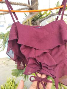 Maroon Ruffle Crop Top