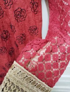 Pakistani Red Cotton Embroidered Kurta
