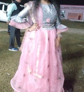 Crop Top Lehga Pink Grey Wedding Special