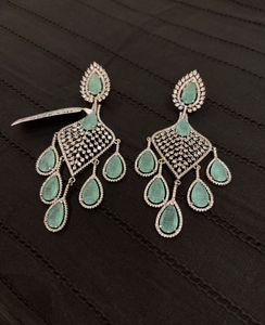 Mint Green AD Rhodium Earrings