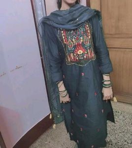 Green Embroidered Kurta Set