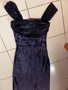 Blue Shimmer Satin Prom Dress With Side Slit