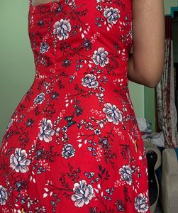 Red Floral Slip Dress with Slit❤️‍🔥