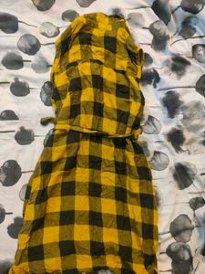 Yellow Plaid Belted Shirt Dress