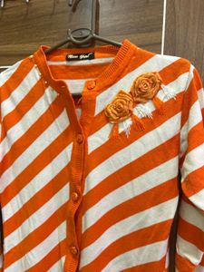 Striped Cardigan with Floral Detail