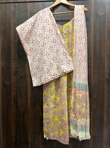 Yellow Paisley Print Pure Cotton Kurta Set