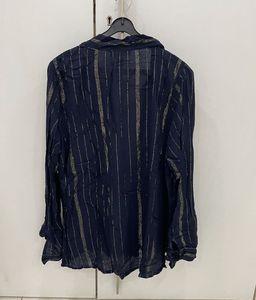 🌟M&amp;S Luxe Navy &amp; Gold Shimmer Top Tie-Neck Glam