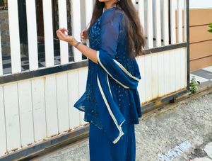 embroidered Navy Blue sharara set