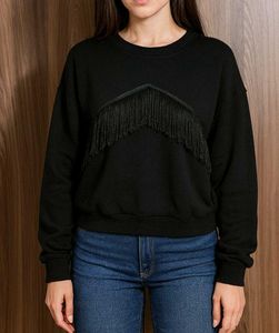 Fringe Detail Black Sweater