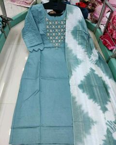 Sea Green Hand Work Kurti With Duppata