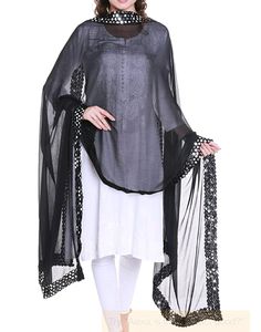 Black Chiffon Dupatta with Mirror work lace.