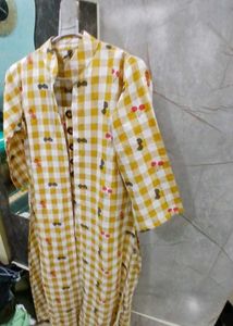 Yellow Checkered Button-Down Dress