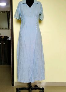 Sky Blue, Lace And Button Down Dress