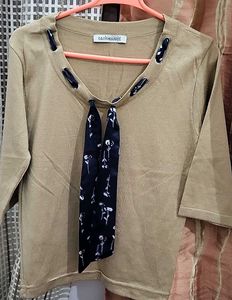 Elegant Brown Top with Satin Ribbon
