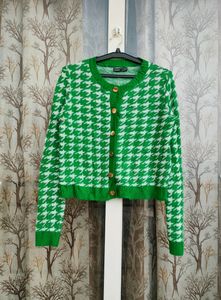 Shein Green White Cardigan