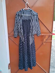 Bsck Polka Dress With Coat