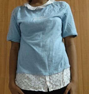 Blue Top With Pola Dot Embellishment