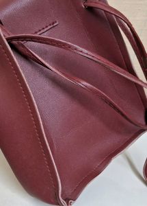 Burgundy Faux Leather Bucket Bag