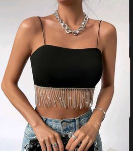 Stylish Black Fringe Crop Top