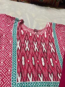 Pink Cotton Kurti With New Pant