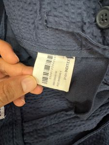 Zara Navy Seersucker Pleated Trousers