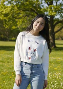 Korean Cute "Pretty Bunny" Cropped Sweatshirt