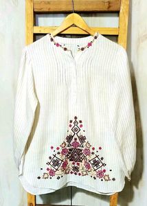 Embroidered Striped cotton Top size-40