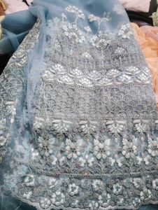 Embroidered Blue Fabric Net 5 Mtr