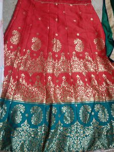 Red &amp; Gold Paisley Lengha Set