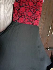 Red &amp; Black Floral Embroidered Dress
