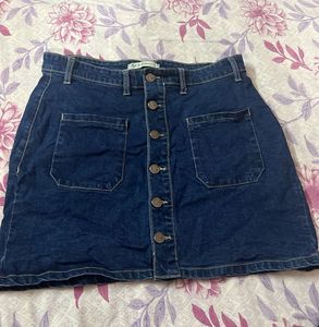 Denim Button-Front Skirt