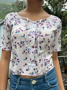 Floral Print Bow Tie Top