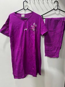 Purple Polka Dot Night Suit