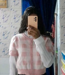 Pink Checkered Cardigan