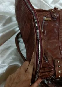 Brown Leather Hobo Bag with Tassel