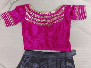 Pink&amp;Gray Gotta Patti Lehenga