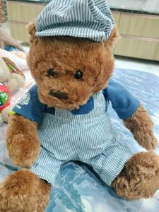 Striped Overalls Teddy Bear