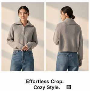 Gray Knit Quarter Zip Sweater