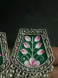 Meenakari Silver Oxidised Jhumka Earrings
