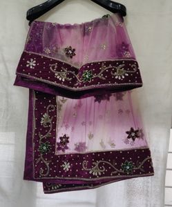 Purple And Offwhite Stitched Lehenga Choli Set