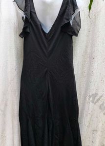Floral Detail Black Dress