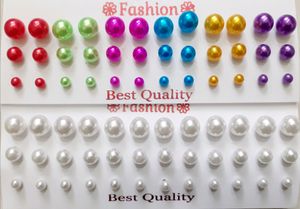New Designer 3 Dozen Multi colour and White Round Pearl Earringd 36 Set Earring  Stud For Girls  Women Fashion School Children Kids College Girls ladies fashion stud earrings