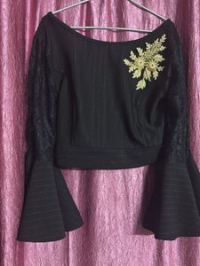 Pinstripe Flare Pants with Crop Top