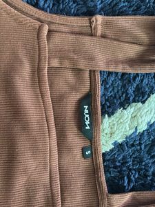Brown Solid Square Neck Poly cotton Top