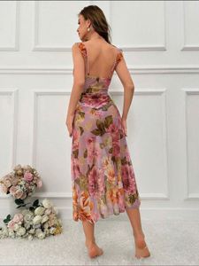 Lilac Floral Ruffle Slip Dress