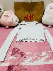 H&M Ripped White Collar T Shirt