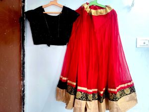 Red &amp; Black Lehenga Choli Set