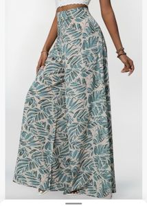 Tropical Print Wide Leg Pants