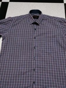 Cavana Checked Shirt Solid Collor With ORANGE STRIP T SHIRT